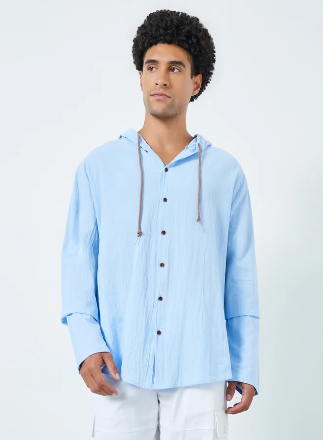 تايك تو Men Relaxed Fit Solid Hooded Shirt